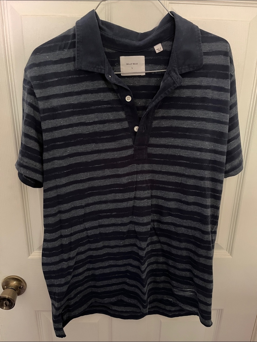 Billy Reid Navy & Gray Striped Polo Shirt